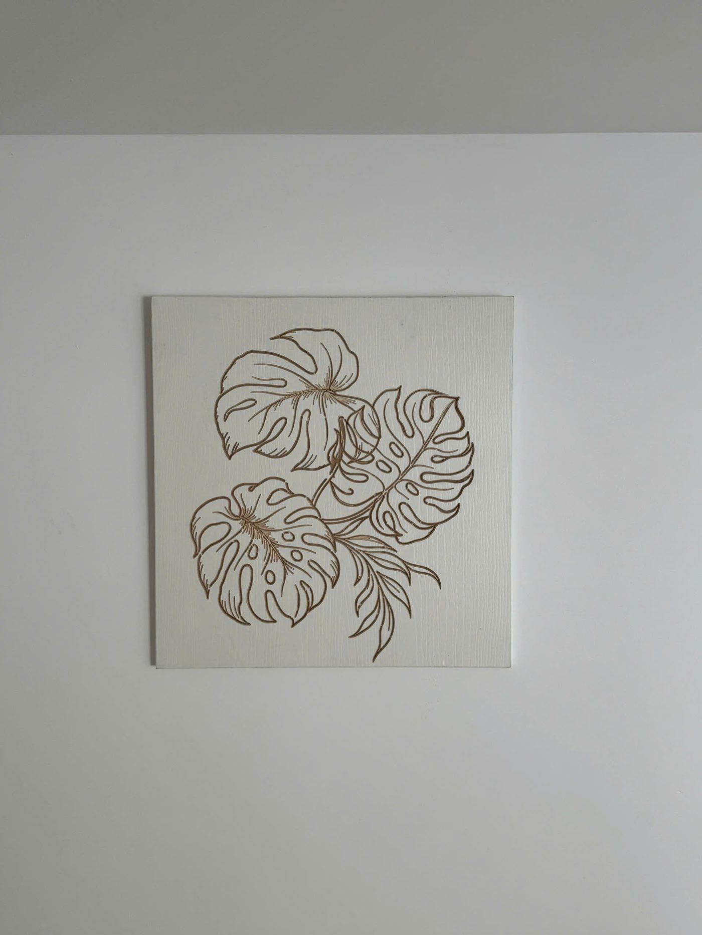 Tranh gỗ lá Monstera tối giản